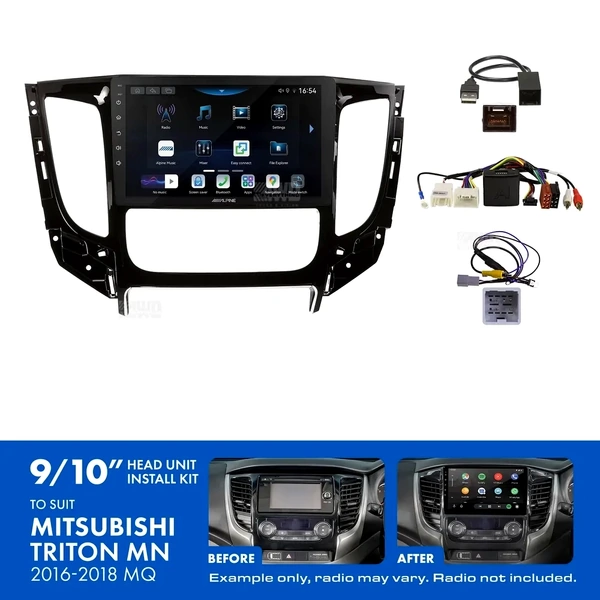 Alpine INE-AW409S + Aerpro AKMB8 Bundle 9" Trapezoid Head Unit with Install Kit Fits Mitsubishi triton 2016-2018