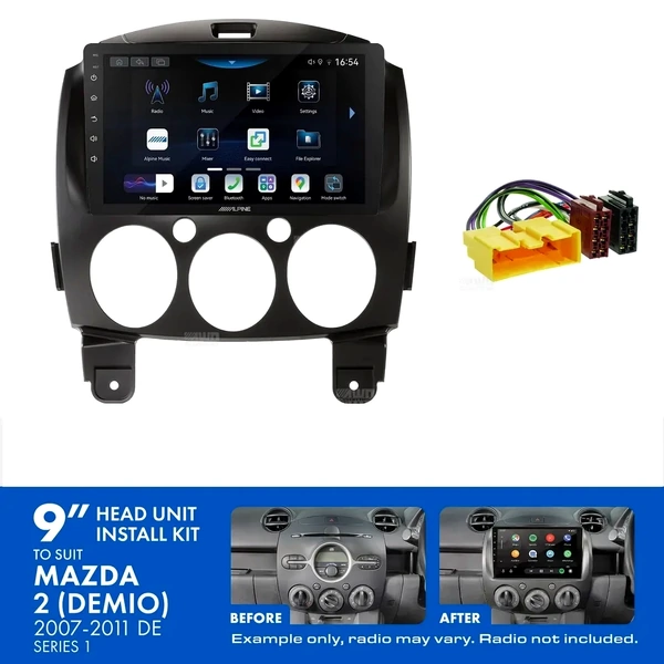 Alpine INE-AW409S + Aerpro AKMZ19 Bundle 9" Trapezoid Head Unit with Install Kit Fits Mazda 2 2007-2011