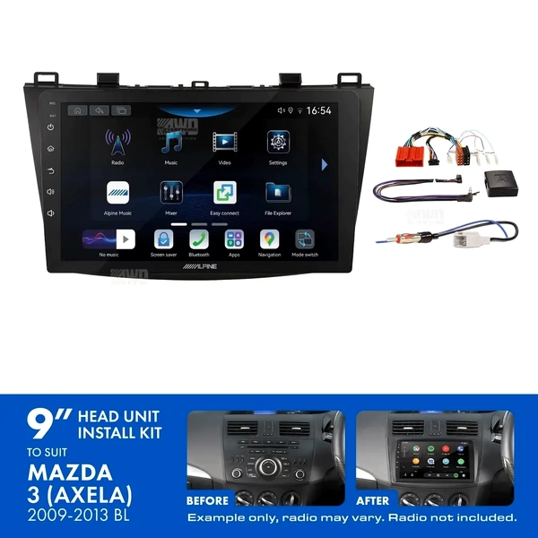 Alpine INE-AW409S + Aerpro AKMZ4 Bundle 9" Trapezoid Head Unit with Install Kit Fits Mazda 3 2009-2013