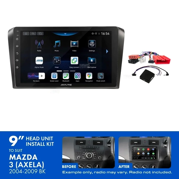 Alpine INE-AW409S + Aerpro AKMZ6 Bundle 9" Trapezoid Head Unit with Install Kit Fits Mazda 3 2004-2009