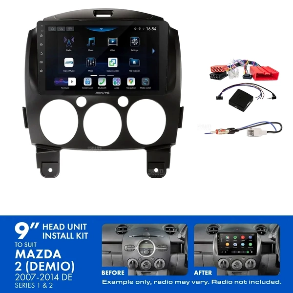 Alpine INE-AW409S + Aerpro AKMZ7 Bundle 9" Trapezoid Head Unit with Install Kit Fits Mazda 2 2007-2014