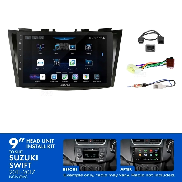 Alpine INE-AW409S + Aerpro AKSZ2 Bundle 9" Trapezoid Head Unit with Install Kit Fits Suzuki swift 2011-2017