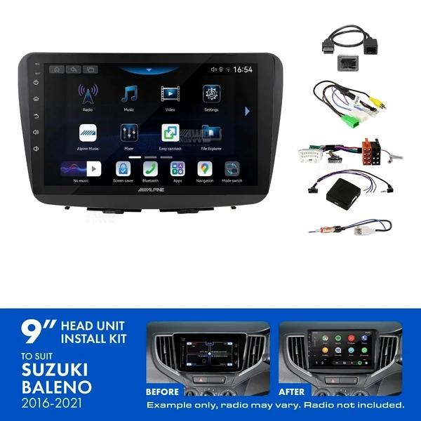 Alpine INE-AW409S + Aerpro AKSZ8 Bundle 9" Trapezoid Head Unit with Install Kit Fits Suzuki baleno 2016-2022