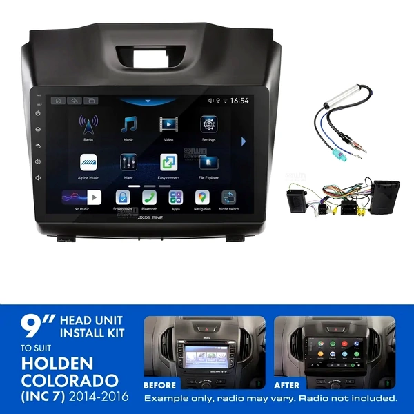 Alpine INE-AW409S + Aerpro AKTGM9B Bundle 9" Trapezoid Head Unit with Install Kit Fits Holden colorado 2014-2016