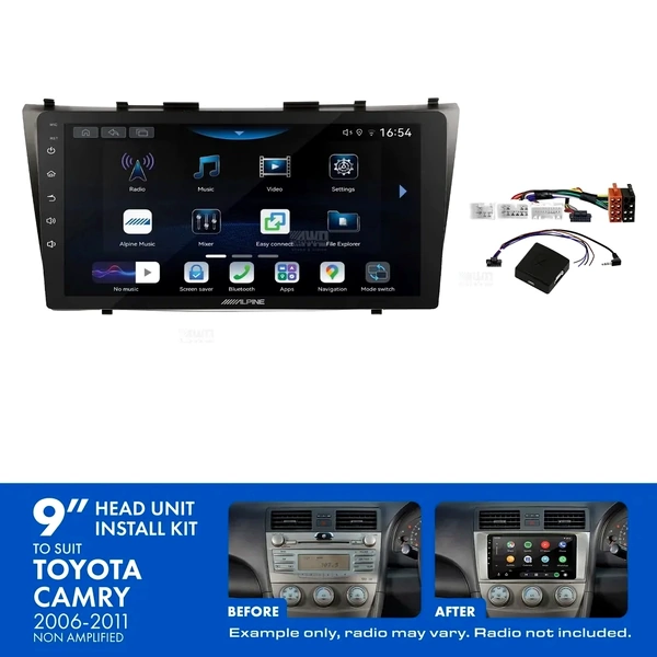 Alpine INE-AW409S + Aerpro AKTO1 Bundle 9" Trapezoid Head Unit with Install Kit Fits Toyota camry 2006-2011