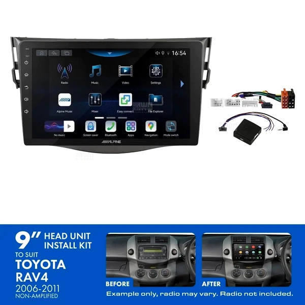 Alpine INE-AW409S + Aerpro AKTO16 Bundle 9" Trapezoid Head Unit with Install Kit Fits Toyota rav4 2006-2011
