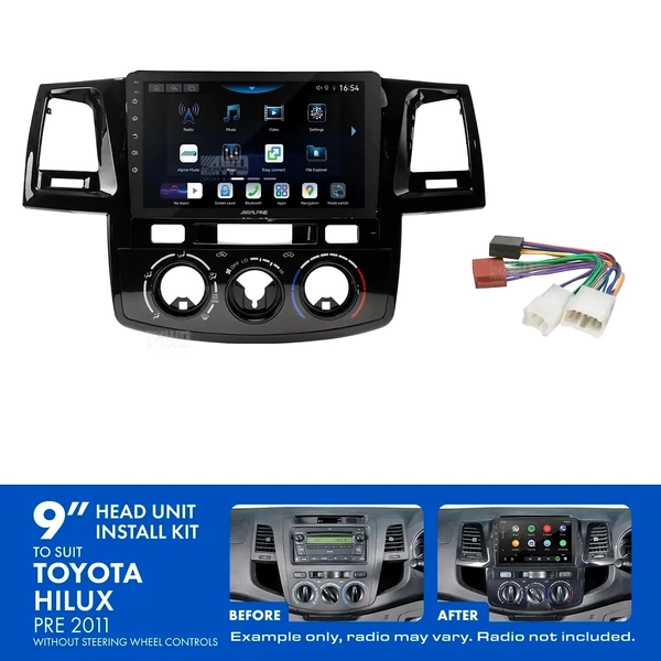 Alpine INE-AW409S + Aerpro AKTO49 Bundle 9" Trapezoid Head Unit with Install Kit Fits Toyota hilux pre 2011