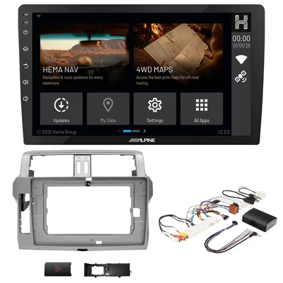Alpine INE-AX809-10-H 10" Trapezoid Head Unit Upgrade Bundle to Suit Toyota Prado 2013–2017 Factory OEM Amplified Models Only
