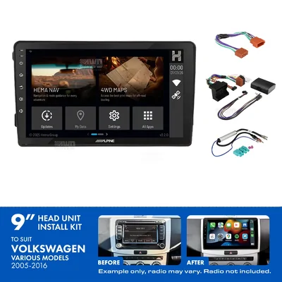 Alpine INE-AX809-H + Aerpro AKVW12 Bundle 9" Trapezoid Head Unit with Install Kit to suit Various volkswagen models 2005-2016