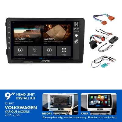 Alpine INE-AX809-H + Aerpro AKVW15 Bundle 9" Trapezoid Head Unit with Install Kit to suit Various volkswagen models