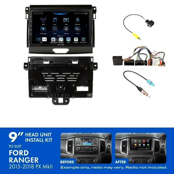 Alpine INE-AX809 + Aerpro AKFO3 Bundle 9" Trapezoid Head Unit with Install Kit to suit Ford ranger 2015-2018