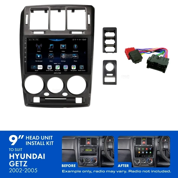 Alpine INE-AX809 + Aerpro AKHY15 Bundle 9" Trapezoid Head Unit with Install Kit to suit Hyundai getz 2002-2005