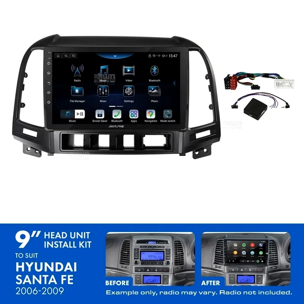 Alpine INE-AX809 + Aerpro AKHY19 Bundle 9" Trapezoid Head Unit with Install Kit to suit Hyundai santa fe 2006-2009