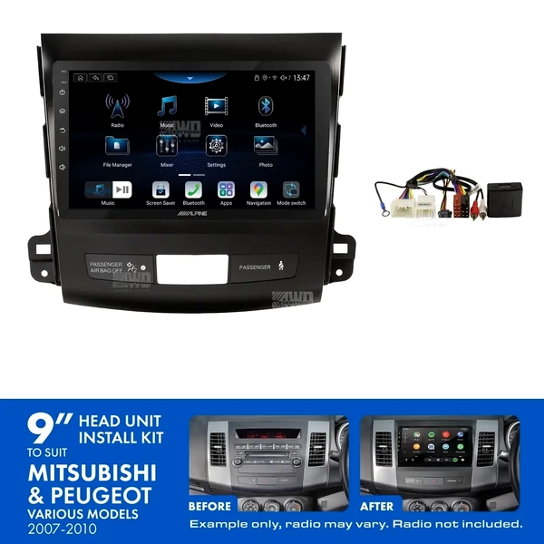 Alpine INE-AX809 + Aerpro AKMB10 Bundle 9" Trapezoid Head Unit with Install Kit to suit Mitsubishi Peugeot 2007-2010