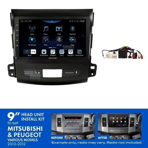 Alpine INE-AX809 + Aerpro AKMB11 Bundle 9" Trapezoid Head Unit with Install Kit to suit Mitsubishi Peugeot 2010-2012