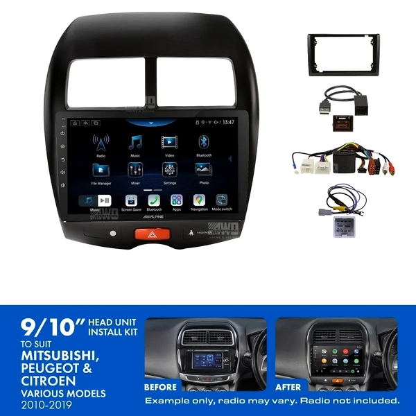 Alpine INE-AX809 + Aerpro AKMB14 Bundle 9" Trapezoid Head Unit with Install Kit to suit Mitsubishi & Peugeot 2010-2019