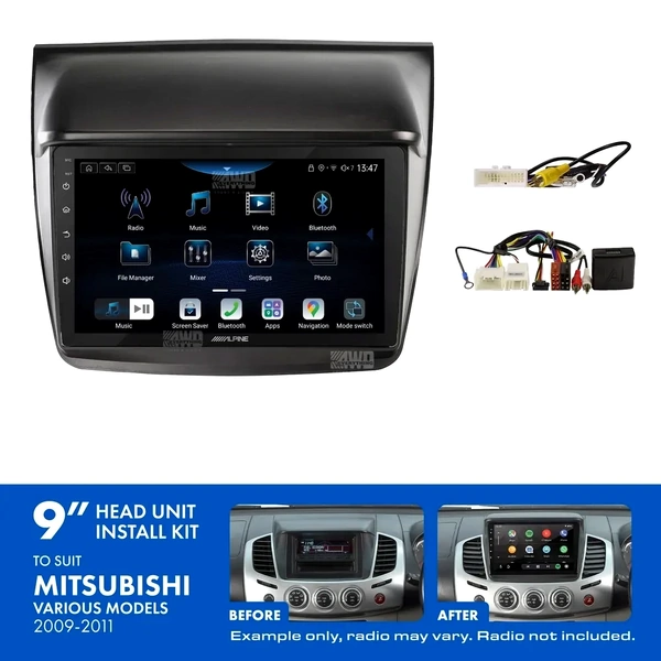 Alpine INE-AX809 + Aerpro AKMB2 Bundle 9" Trapezoid Head Unit with Install Kit to suit Mitsubishi triton & challenger 2009-2011