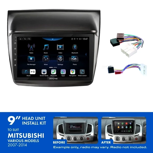 Alpine INE-AX809 + Aerpro AKMB23 Bundle 9" Trapezoid Head Unit with Install Kit to suit Mitsubishi triton 2007-2014