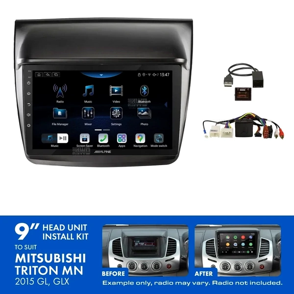 Alpine INE-AX809 + Aerpro AKMB26 Bundle 9" Trapezoid Head Unit with Install Kit to suit Mitsubishi triton & challenger