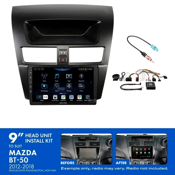 Alpine INE-AX809 + Aerpro AKMZ1 Bundle 9" Trapezoid Head Unit with Install Kit to suit Mazda bt-50 2012-2018