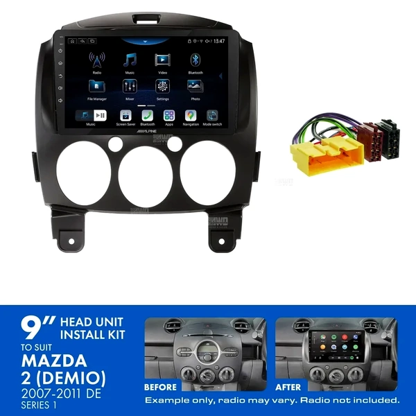 Alpine INE-AX809 + Aerpro AKMZ19 Bundle 9" Trapezoid Head Unit with Install Kit to suit Mazda 2 2007-2011