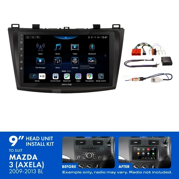 Alpine INE-AX809 + Aerpro AKMZ4 Bundle 9" Trapezoid Head Unit with Install Kit to suit Mazda 3 2009-2013