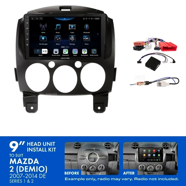Alpine INE-AX809 + Aerpro AKMZ7 Bundle 9" Trapezoid Head Unit with Install Kit to suit Mazda 2 2007-2014