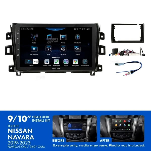 Alpine INE-AX809 + Aerpro AKNI14 Bundle 9" Trapezoid Head Unit with Install Kit to suit Nissan navara 2019-2023