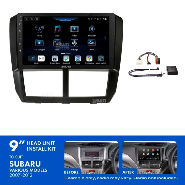 Alpine INE-AX809 + Aerpro AKSU5 Bundle 9" Trapezoid Head Unit with Install Kit to suit Subaru 2007-2011