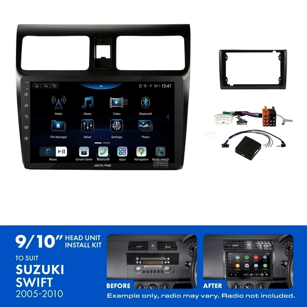 Alpine INE-AX809 + Aerpro AKSZ1 Bundle 9" Trapezoid Head Unit with Install Kit to suit Suzuki swift 2005-2010