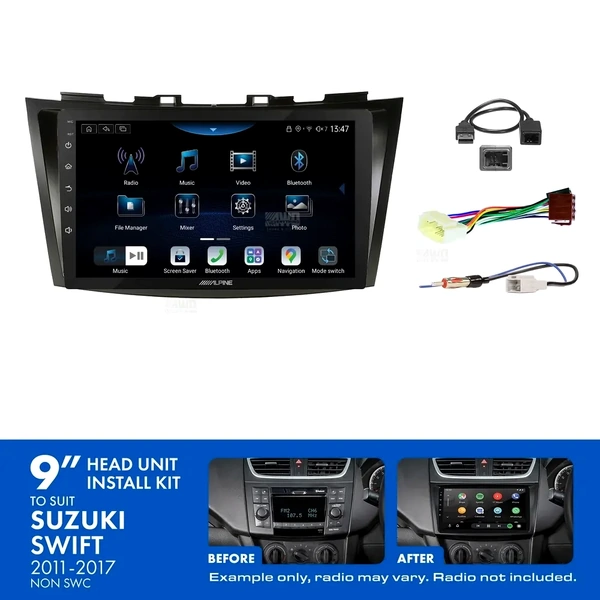 Alpine INE-AX809 + Aerpro AKSZ2 Bundle 9" Trapezoid Head Unit with Install Kit to suit Suzuki swift 2011-2017