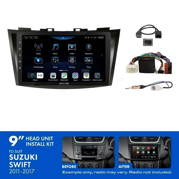 Alpine INE-AX809 + Aerpro AKSZ4 Bundle 9" Trapezoid Head Unit with Install Kit to suit Suzuki swift 2011-2017