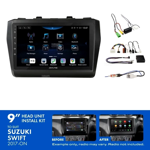 Alpine INE-AX809 + Aerpro AKSZ6 Bundle 9" Trapezoid Head Unit with Install Kit to suit Suzuki swift 2017-