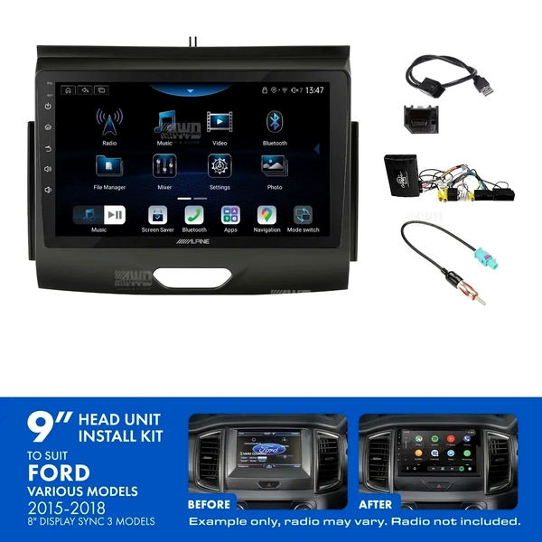 Alpine INE-AX809 + Aerpro AKTFO6 Bundle 9" Trapezoid Head Unit with Install Kit to suit Ford ranger & everest 2015-2021