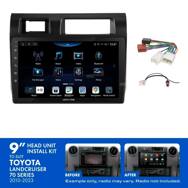 Alpine INE-AX809 + Aerpro AKTO29 Bundle 9" Trapezoid Head Unit with Install Kit to suit Toyota landcruiser 70 series 2010-2023