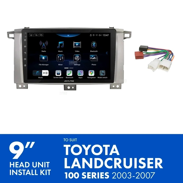 Alpine INE-AX809 + Aerpro AKTO40 Bundle 9" Trapezoid Head Unit with Install Kit to suit Toyota landcruiser 100 2003-2007