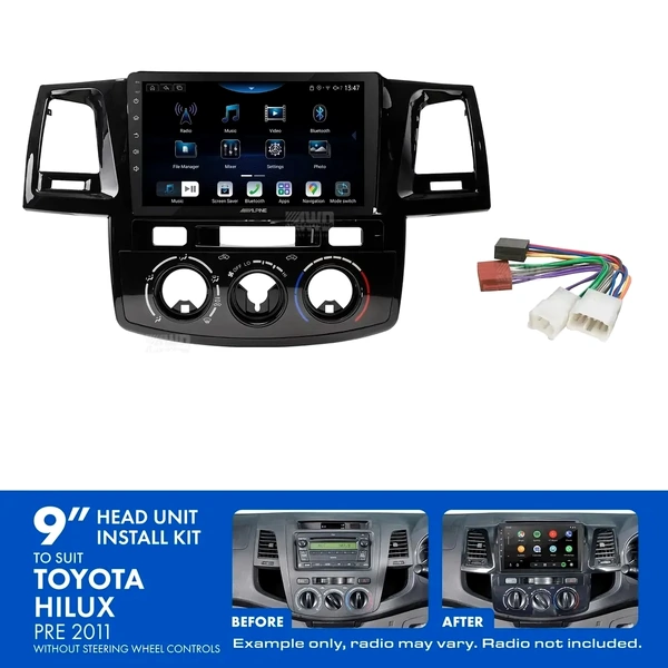 Alpine INE-AX809 + Aerpro AKTO49 Bundle 9" Trapezoid Head Unit with Install Kit to suit Toyota hilux pre 2011
