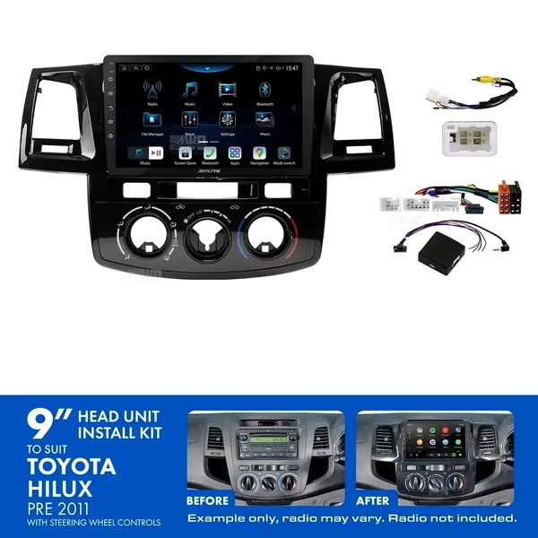 Alpine INE-AX809 + Aerpro AKTO9 Bundle 9" Trapezoid Head Unit with Install Kit to suit Toyota hilux pre 2011