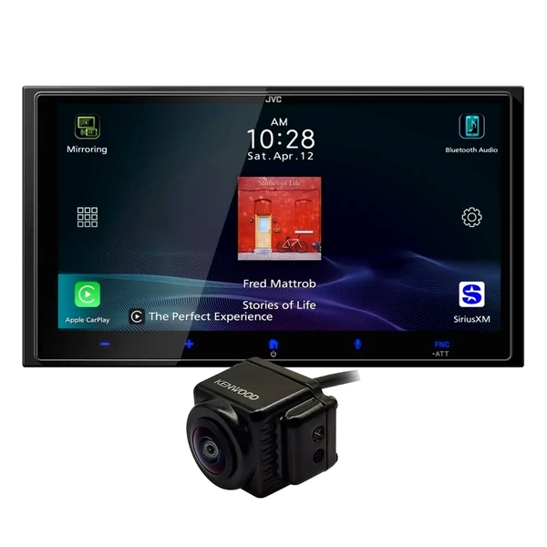 JVC KW-M795BW Head Unit + CMOS-150HD Full HD Reverse Camera Bundle Wireless & Wired Apple CarPlay, Android Auto