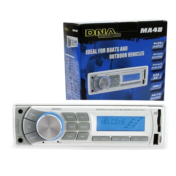 DNA Audio MA4B White Marine Bluetooth USB/SD MP3 Player with AM/FM tuner and AUX audio input