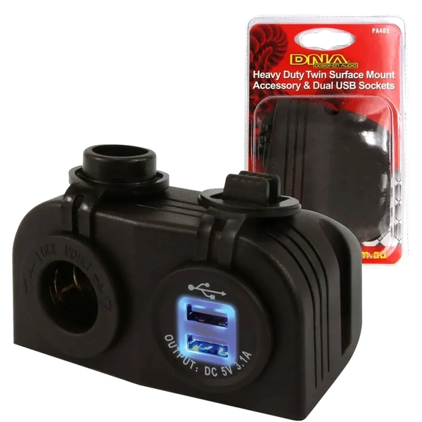 DNA Audio PA401 Heavy Duty Twin Surface Mount Accessory & Dual USB Sockets