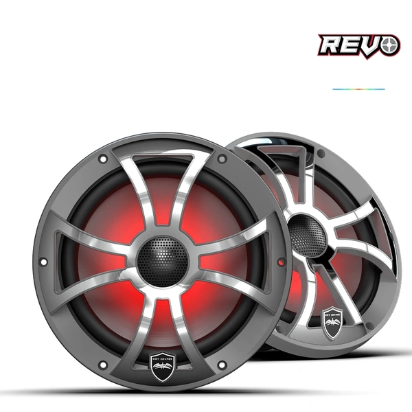 Wet Sounds REVO 8-XSG-SS | REVO Series 8-inch High-Output Component Style Coaxial Speakers w/ XS-Gunmetal-Stainless Steel RGB Grilles
