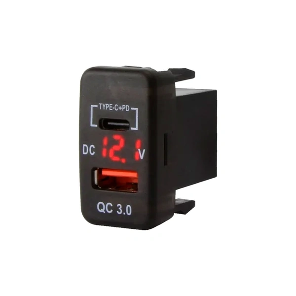 DNA Audio TOYUSB02PDQC Factory Fit USB-C PD + QC3.0 USB Fast Charger With Voltmeter To Suit Large Switch Sockets In Toyota Vehicles