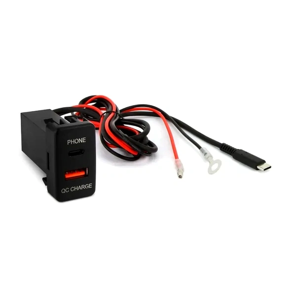 DNA Audio TOYUSB02QC-1M Factory Fit USB-C 1 Metre Lead + QC3.0 USB 12VDC Fast Charger To Suit Large Switch Sockets In Toyota Vehicles