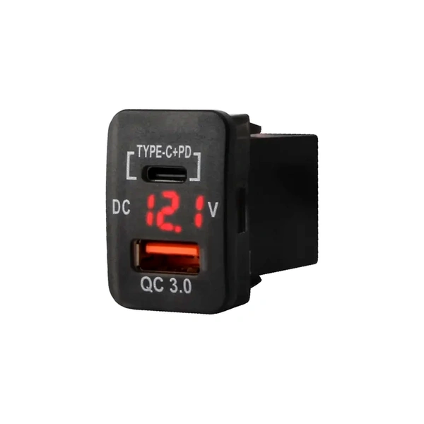 DNA Audio TOYUSB03PDQC Factory Fit USB-C PD + QC3.0 USB Fast Charger With LED Voltmeter To Suit Small Switch Sockets In Toyota Vehicles