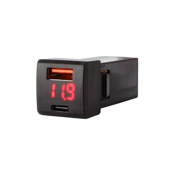 DNA Audio TOYUSB04PDQC Factory Fit USB-C PD + QC3.0 USB Fast Charger With LED Voltmeter To Suit Small Square Switch Sockets In Toyota Vehicles