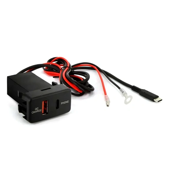 DNA Audio TOYUSB05QC-1M Factory Fit USB-C 1 Metre Lead + QC3.0 USB 12VDC Fast Charger To Suit Large Horizontal Switch Sockets In Toyota Vehicles