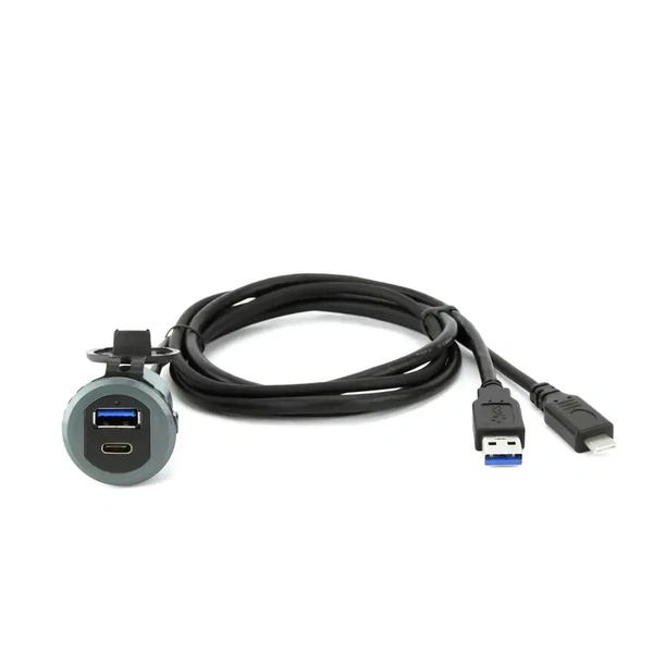 DNA Audio UNIUSB01AC Universal Round Mount USB & Type-C Adaptor Lead To Fit In Most Cigarette Lighter / Accessory Sockets