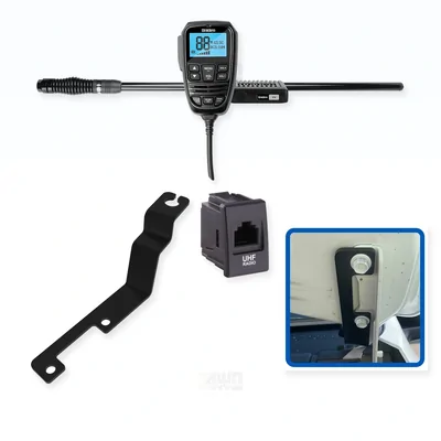 Mazda BT-50 Uniden X76 Value Pack 5W UHF CB Radio & Antenna with Bonnet Bracket Integrated Install Bundle 2020-Onwards