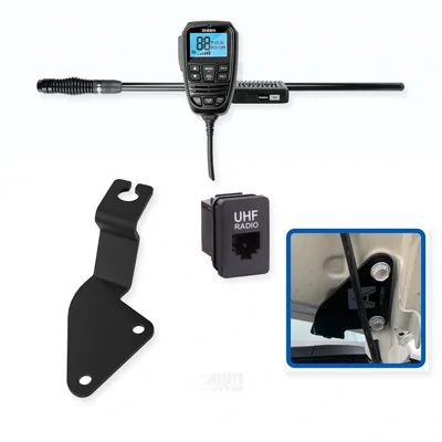 Toyota Hilux Uniden X76 Value Pack 5W UHF CB Radio & Antenna with Bonnet Bracket Integrated Install Bundle 2015-2025